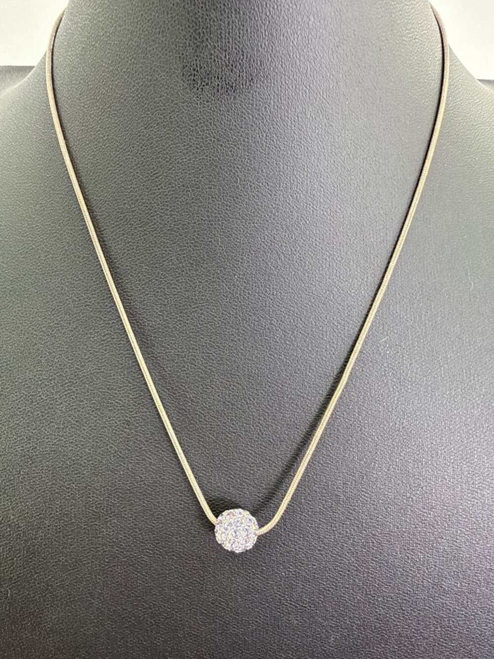 Vintage Pave Crystal Disco Ball Slide Pendant Snake Chain Necklace